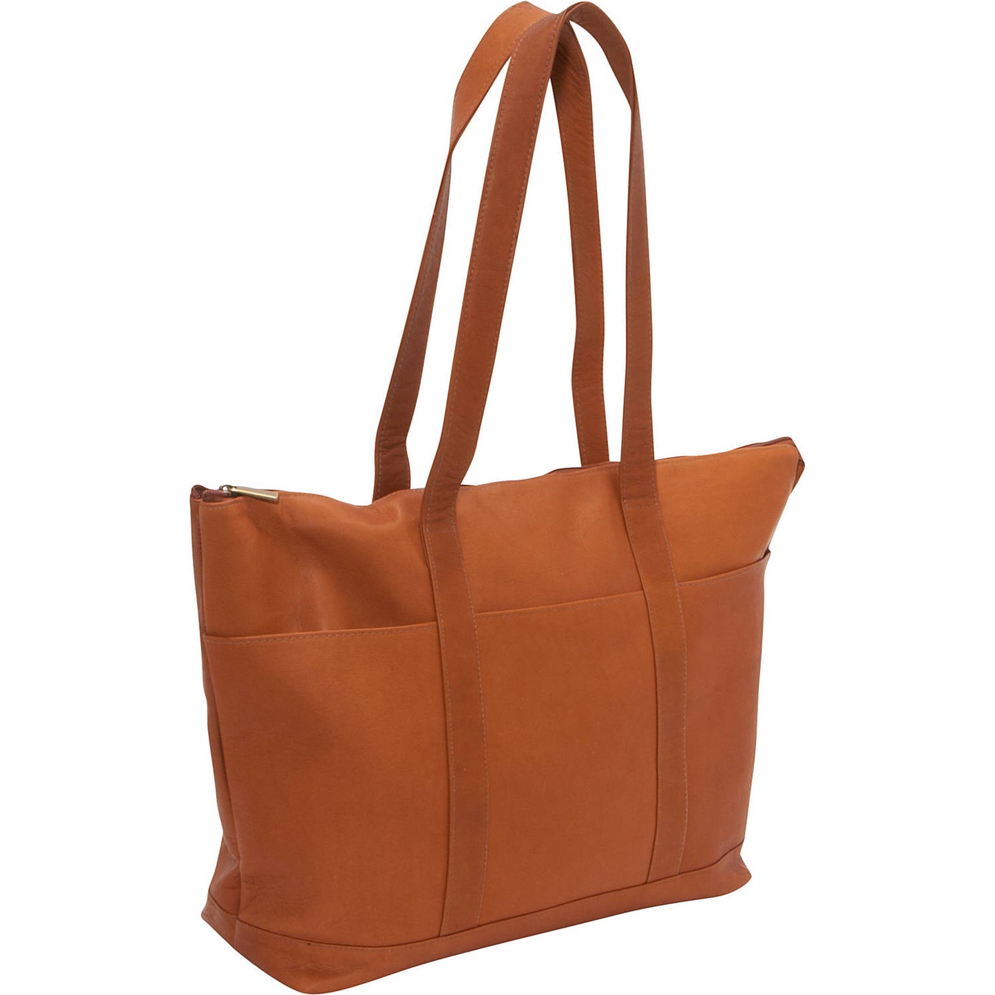 title:Leather Double Strap Large Pocket Tote;color:Tan