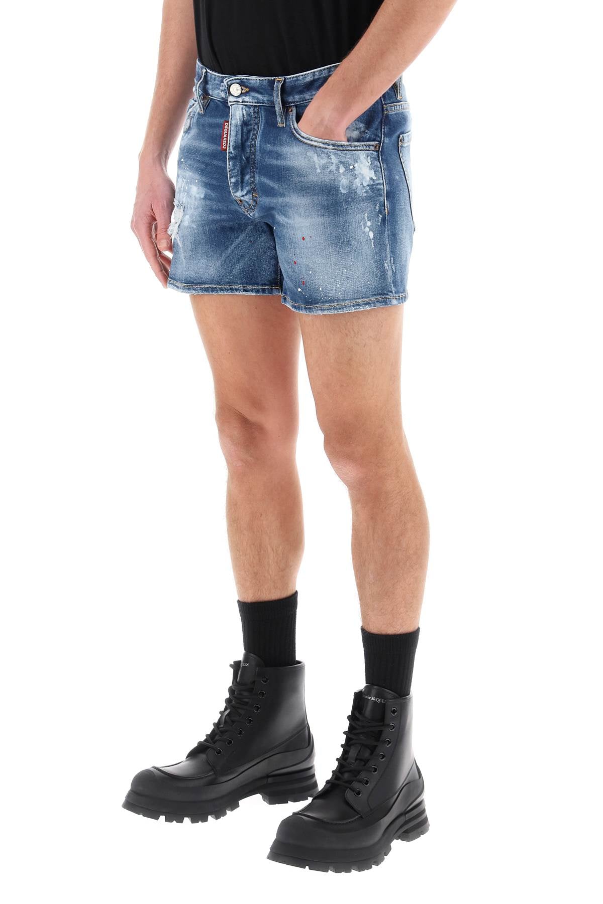 Dsquared2 Sexy 70's Shorts In Worn Out Booty Denim