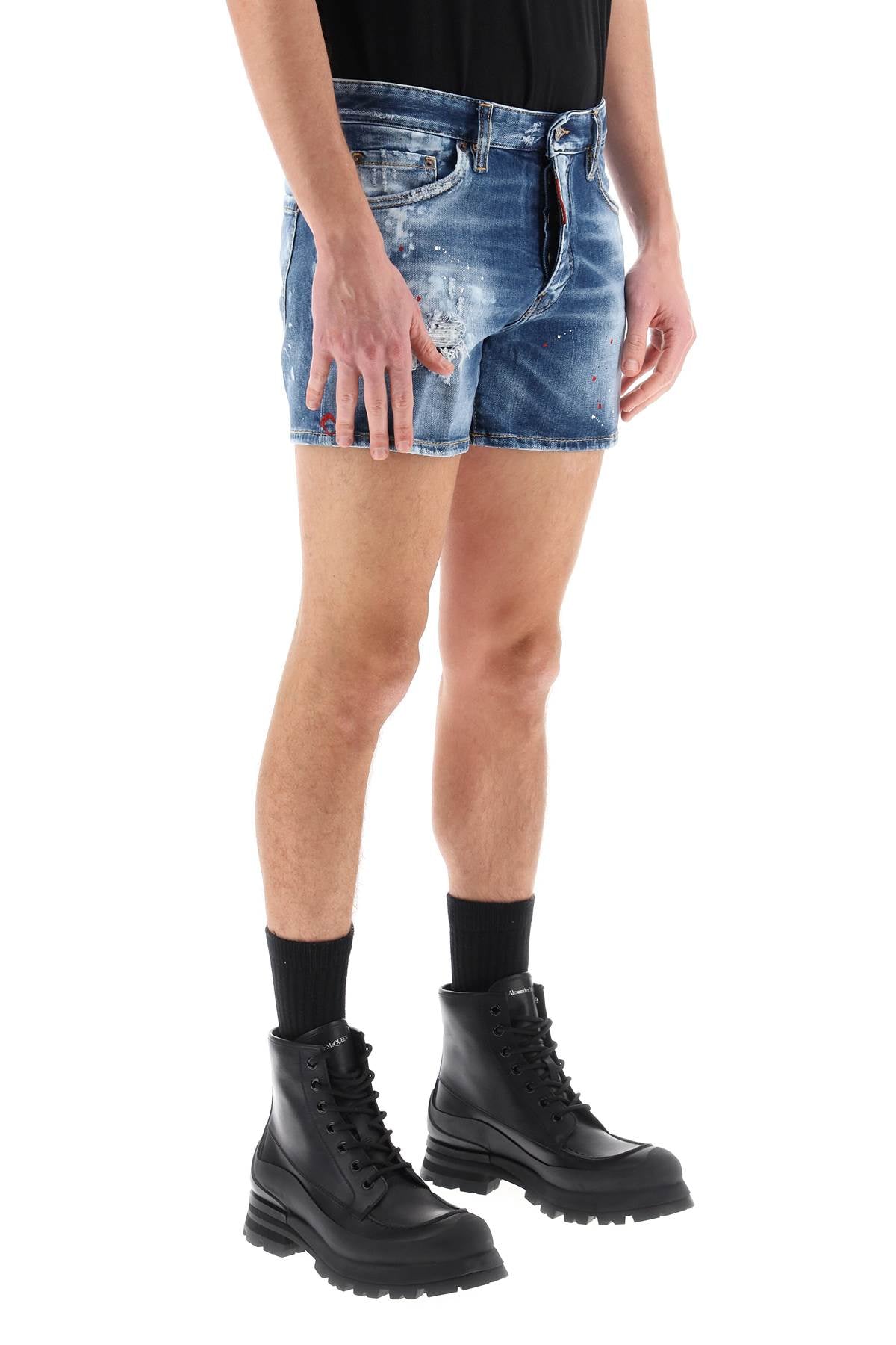 Dsquared2 Sexy 70's Shorts In Worn Out Booty Denim