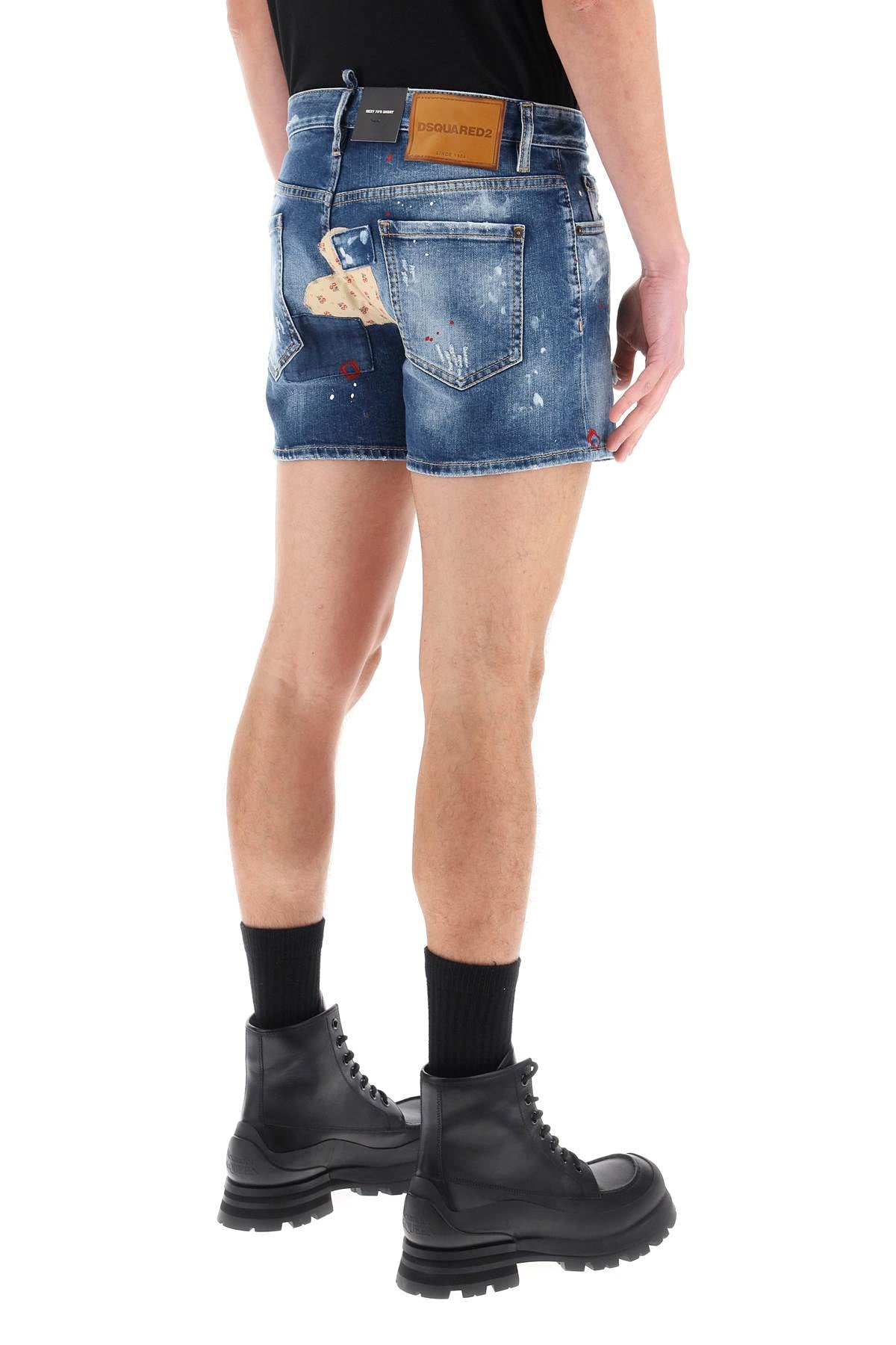 Dsquared2 Sexy 70's Shorts In Worn Out Booty Denim