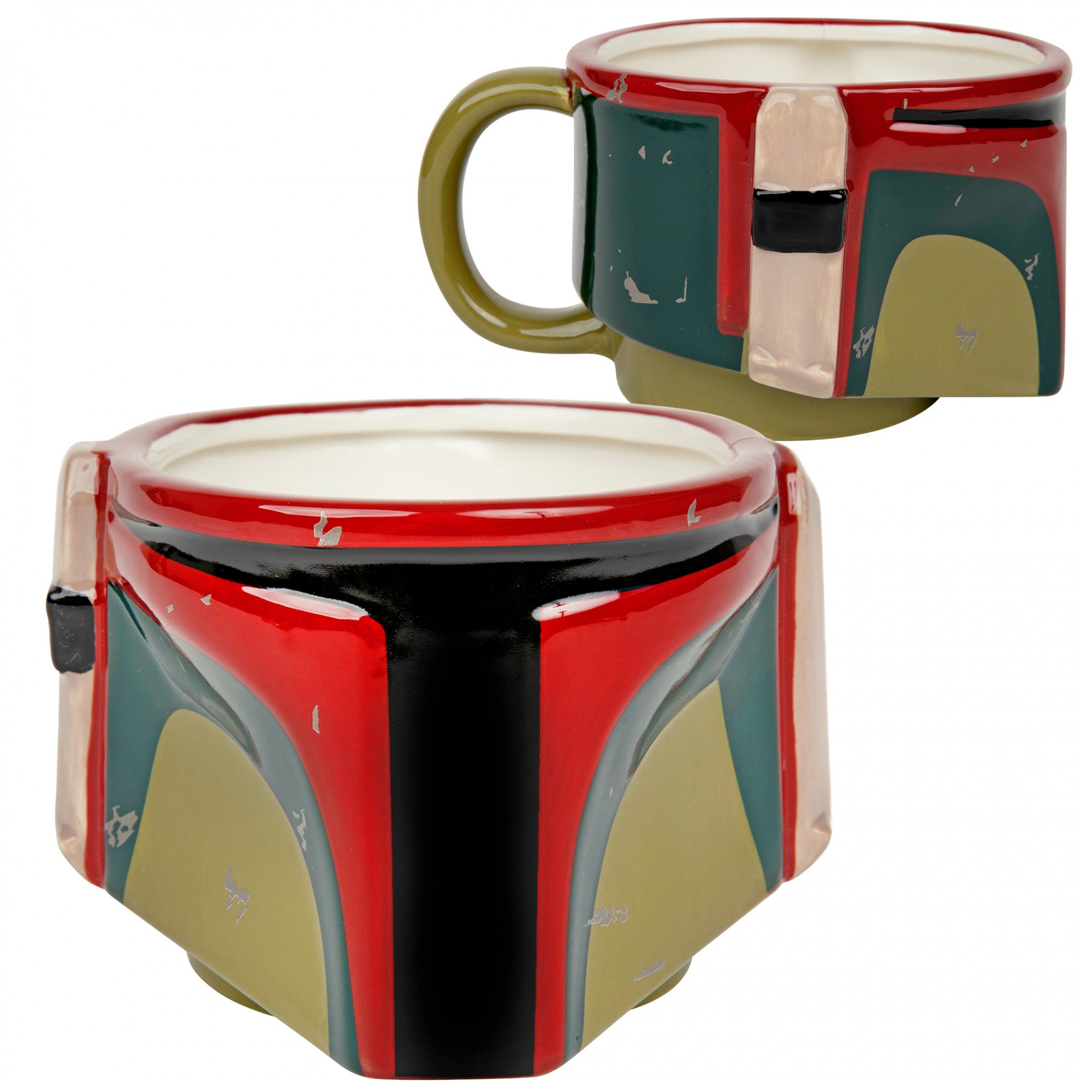 title:Star Wars Boba Fett Distressed Helmet 3D Sculpted 20oz Jumbo Mug;color:Green