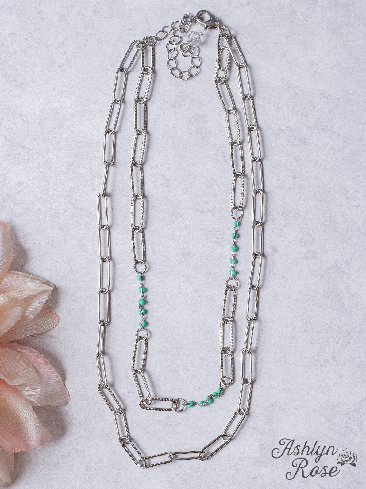 DON'T CALL ME HONEY TURQUOISE BEAD SILVER LINKED CHAIN NECKLACE - Ruumur