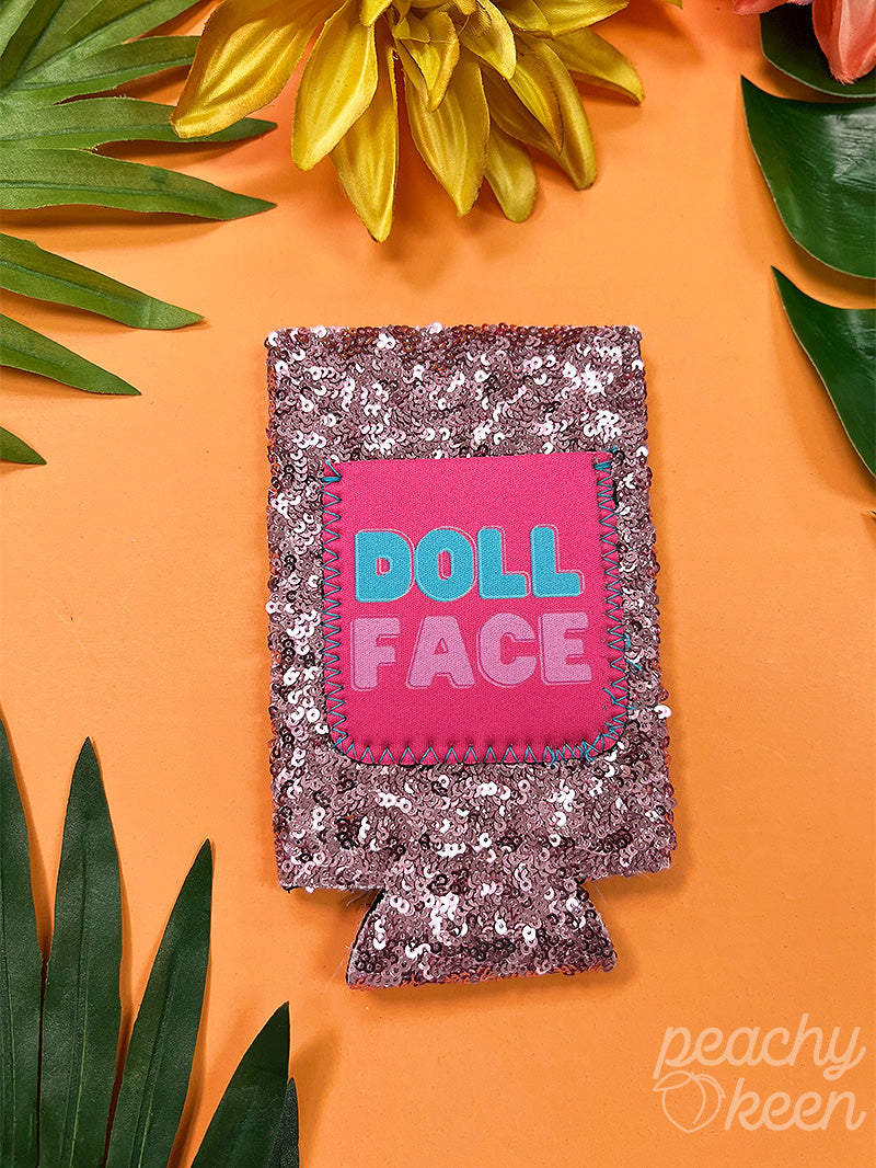 Doll Face Light Pink Sequin Slim Can Cooler