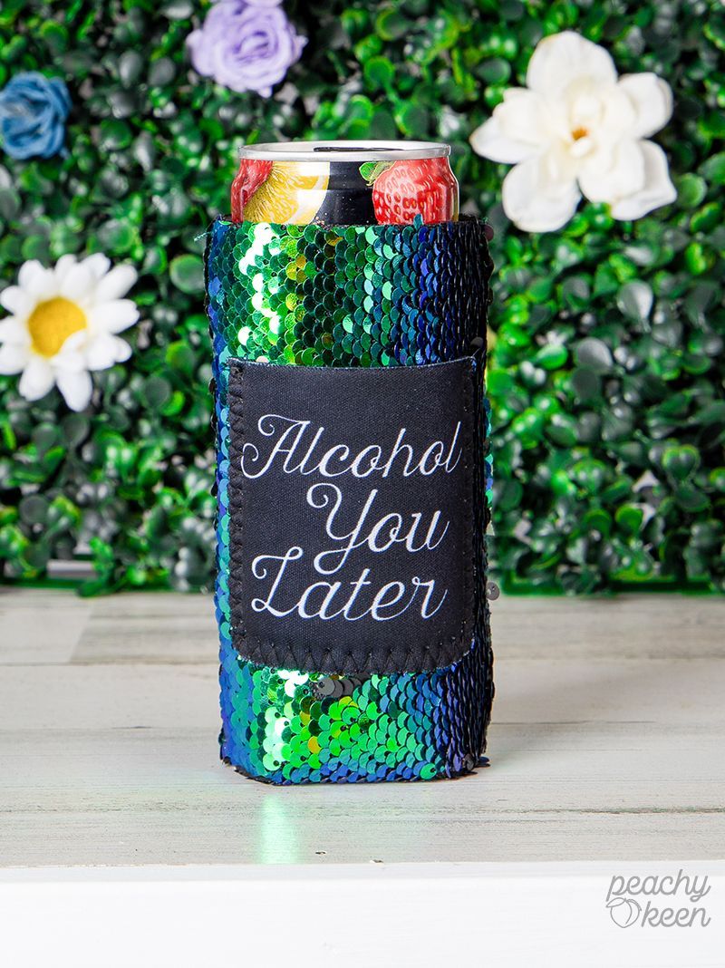 Peachy Keen Alcohol you Later Sequin Shifting Slim Can Cooler - Ruumur