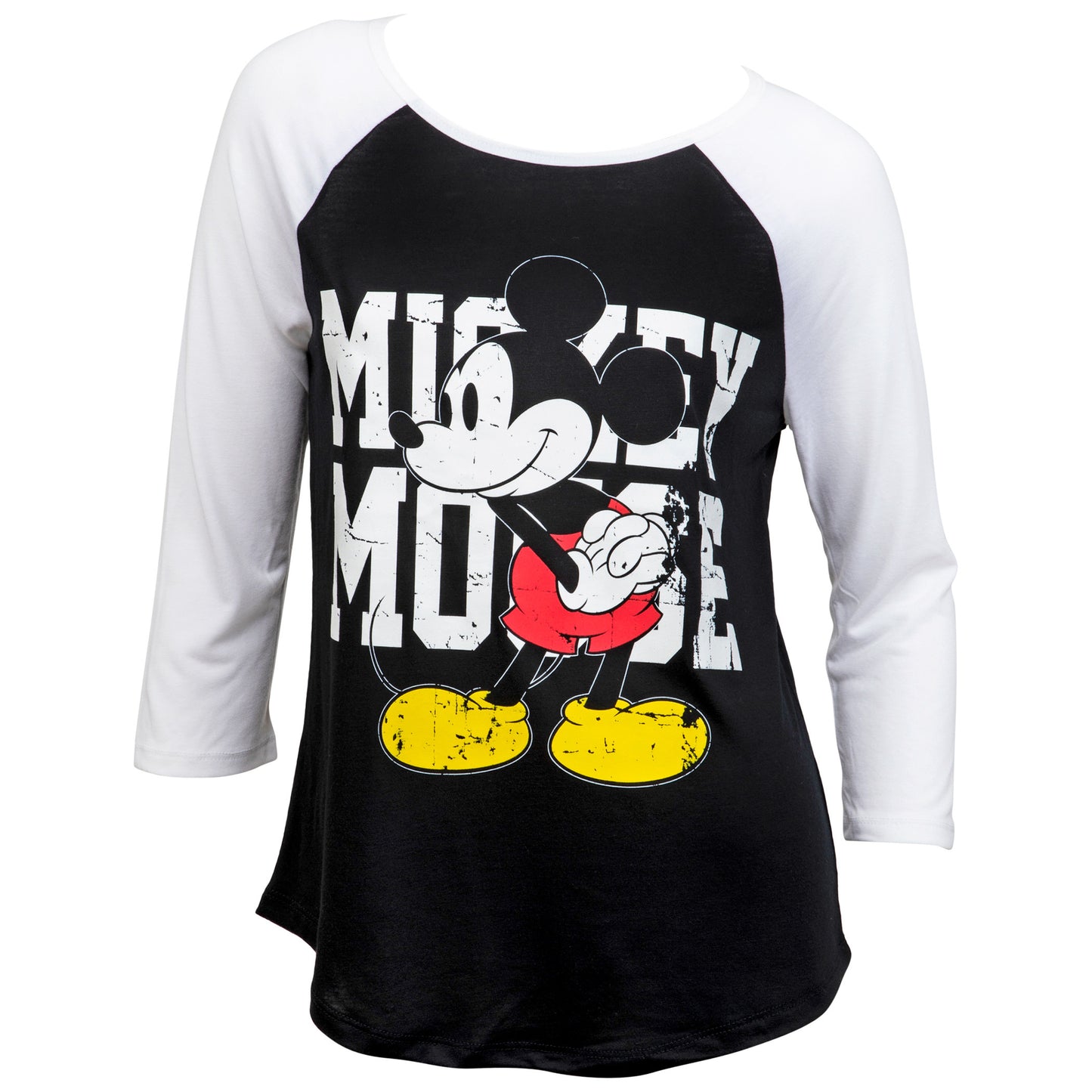 title:Disney's Mickey Mouse Character 3/4 Sleeve Raglan Tee;color:White