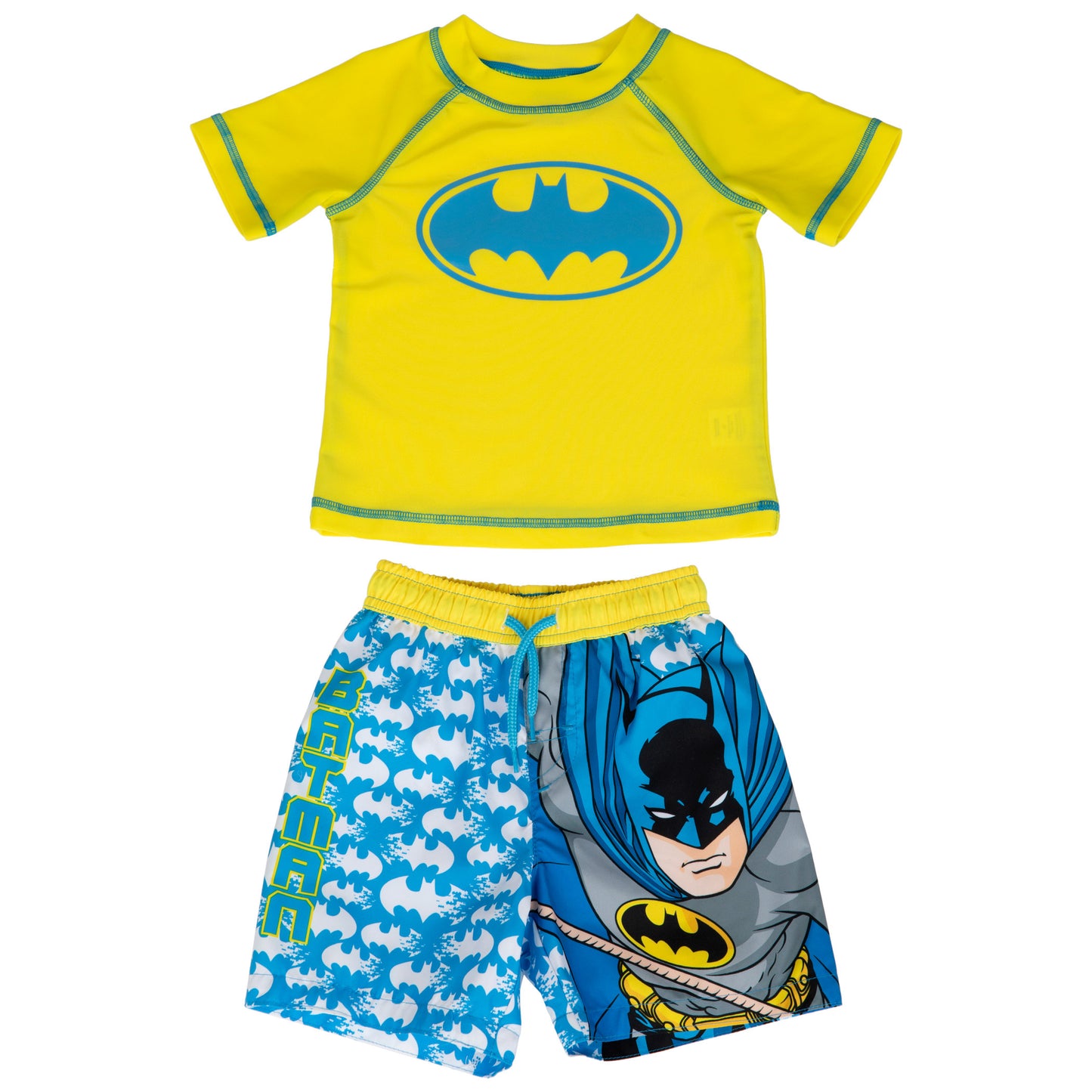 title:Batman The Dark Knight Toddler Swim Trunks and Rashguard Set;color:Yellow