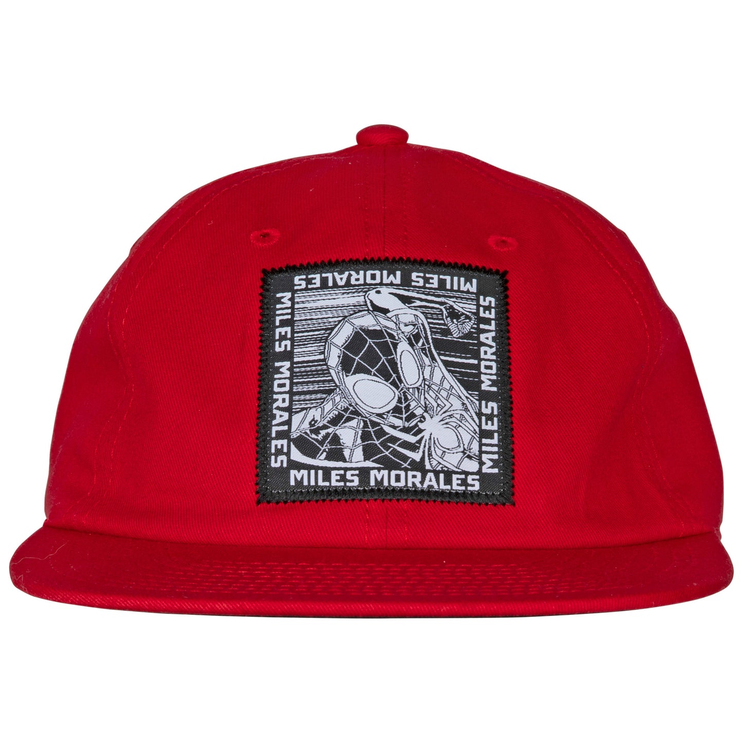 title:Marvel Spider-Man Miles Morales Woven Patch Slouch Flatbill Hat;color:Red