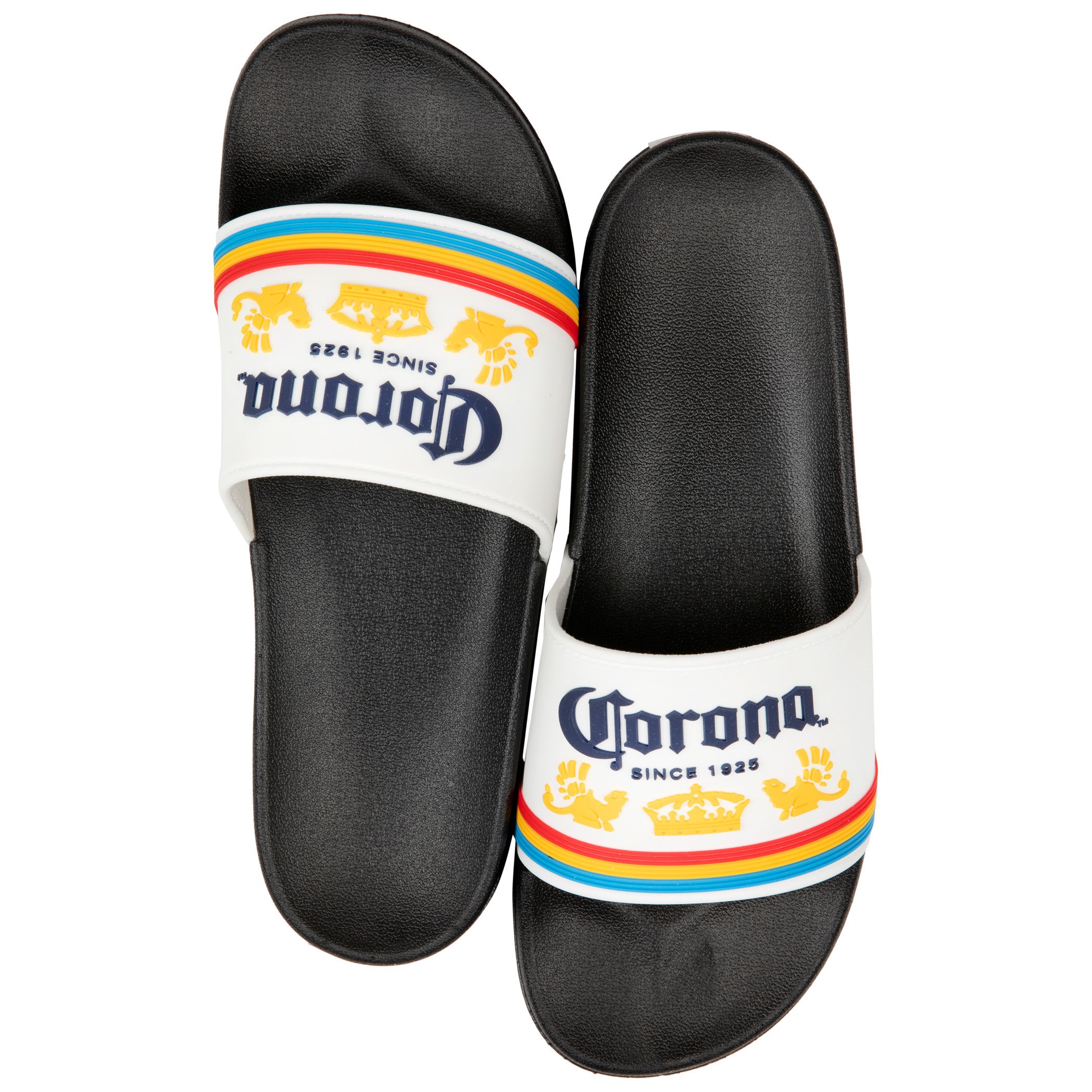 title:Corona Extra Logo Black Sandal Slides;color:Black
