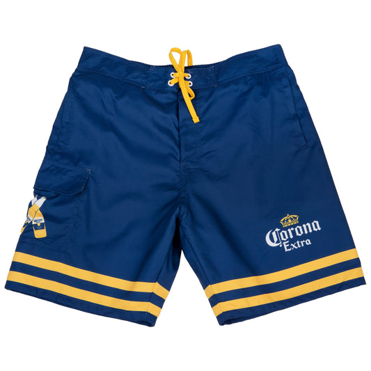 title:Corona Extra Crossed Bottles Board Shorts;color:Blue