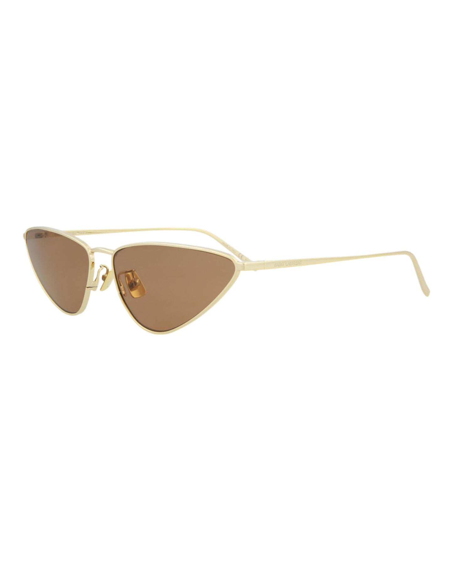 title:Saint Laurent Cat Eye-Frame Metal Sunglasses;color:Gold Gold Brown