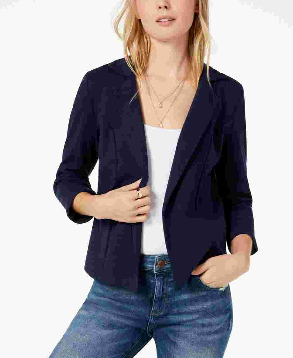 Maison Jules Women's 3/4 Sleeve Knit Blazer Navy Size XX-Small