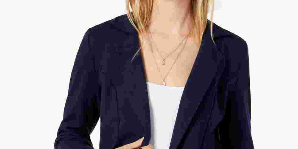 Maison Jules Women's 3/4 Sleeve Knit Blazer Navy Size XX-Small