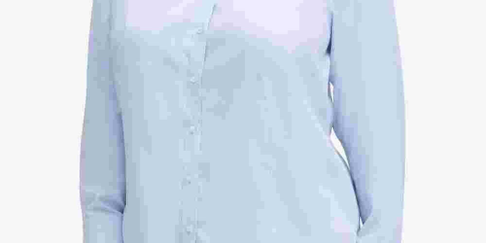 Calvin Klein Women's Plus Size Cotton Collared Shirt Blue Size 14W