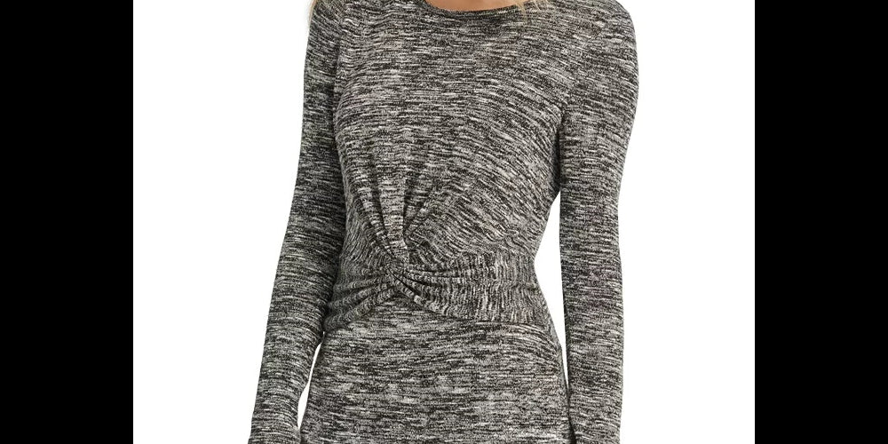 DKNY Women's Heathered Twist-Front Top Charcoal Size Medium