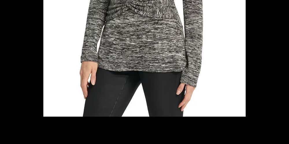 DKNY Women's Heathered Twist-Front Top Charcoal Size Medium