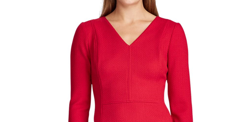 Ralph Lauren Women's 3/4 Sleeve Above The Knee Fit + Flare Party Dress Red Size 0