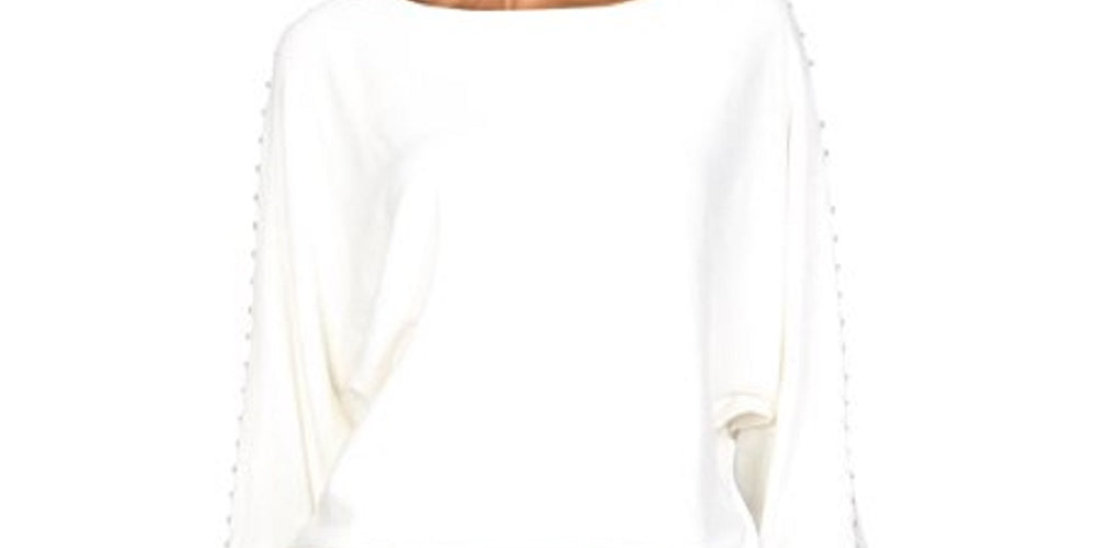 Guess Women's Tony Embellished Boat Neck Pullover Sweater White Size Small