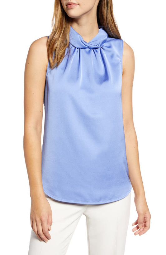 Anne Klein Women's Sleeveless Zip Neck Hi Lo Top Blue Size 4