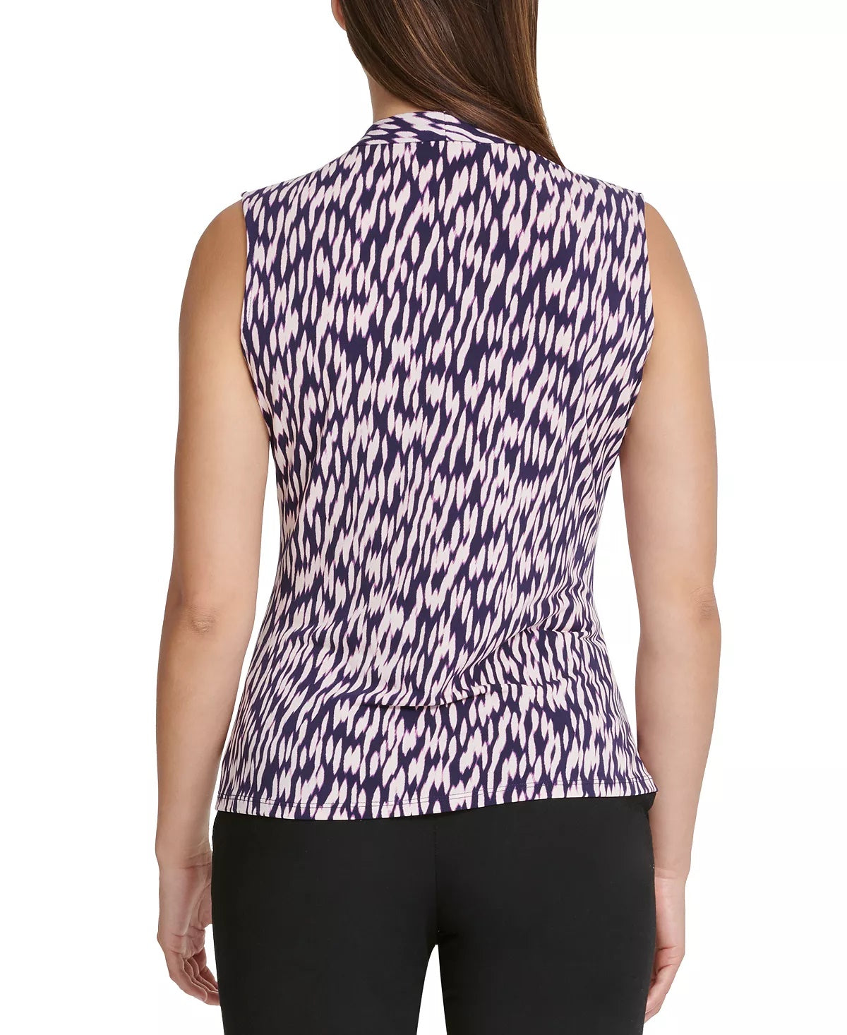 DKNY Women's V Neck Knotted Twist Top Blue Size Small