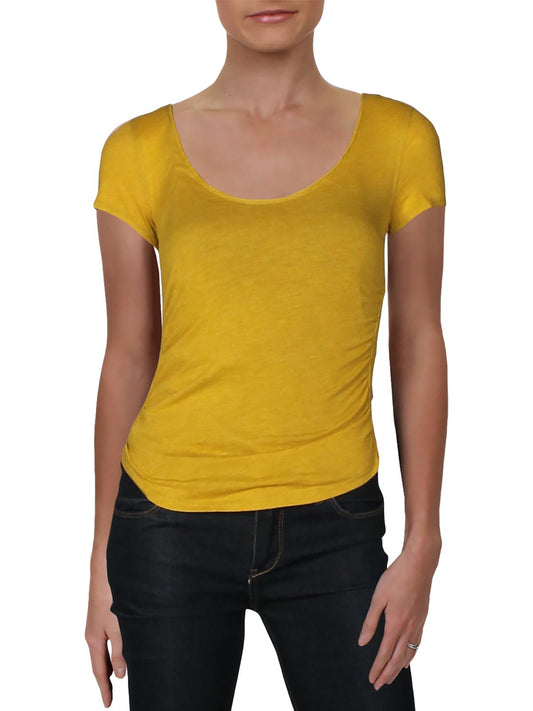 Free People Women's Sonnet Ruched Scoop Neck T-Shirt Yellow Size Medium - Ruumur