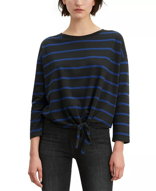 Levi's Women's Greta Striped Tie-Hem Cotton Top Black Size X-Small