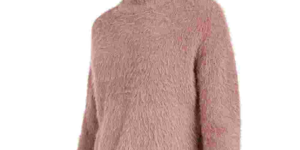 Sun+ Moon Women's Fuzzy Finish Long Sleeve Mock T-Shirt Sweater Pink Size Medium