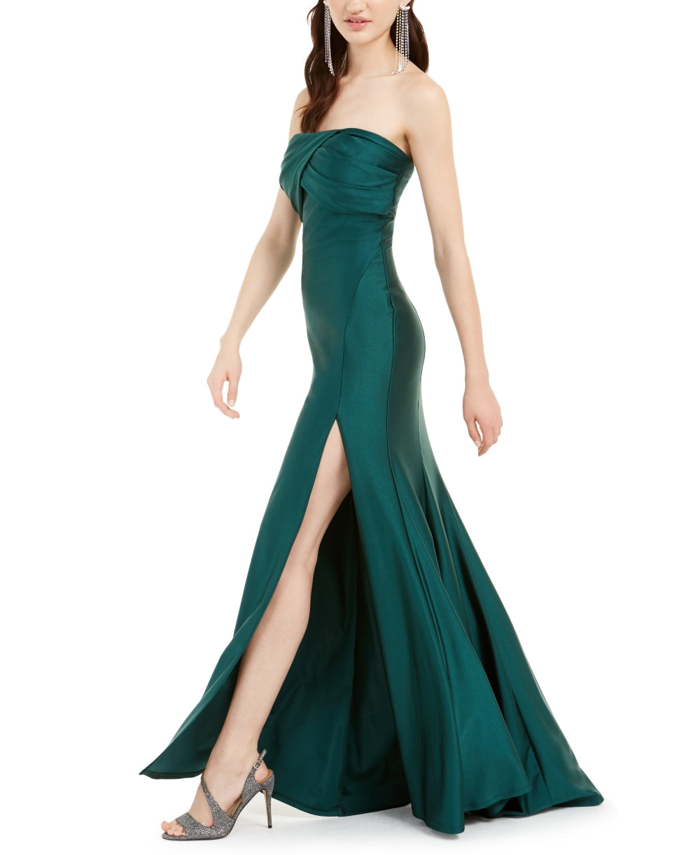 Jump Junior's Ruched Strapless Gown Green Size XL