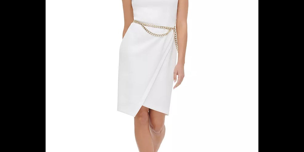 Tommy Hilfiger Women's Asymmetrical Hem Chain Sheath Dress White Size 10