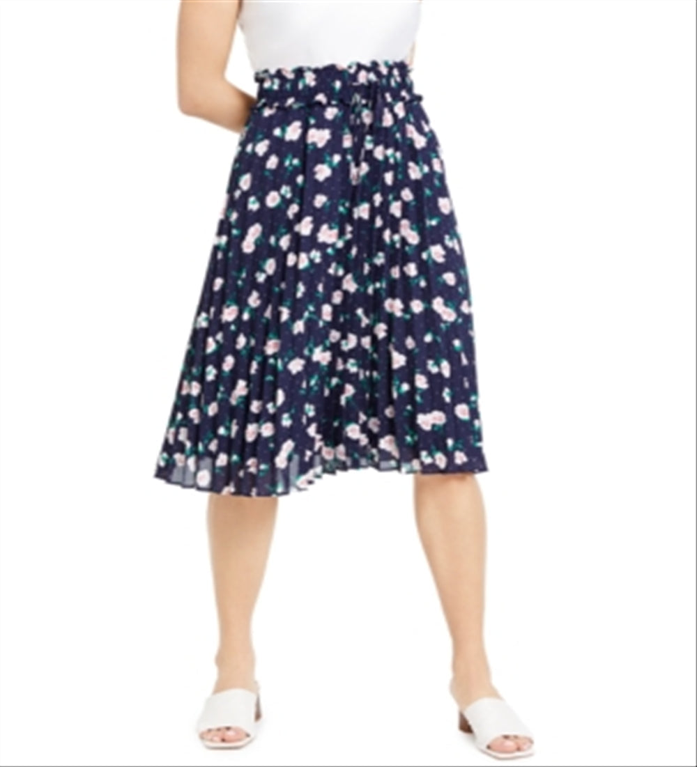 Maison Jules Women's Floral MIDI Pleated Skirt Blue Size Large