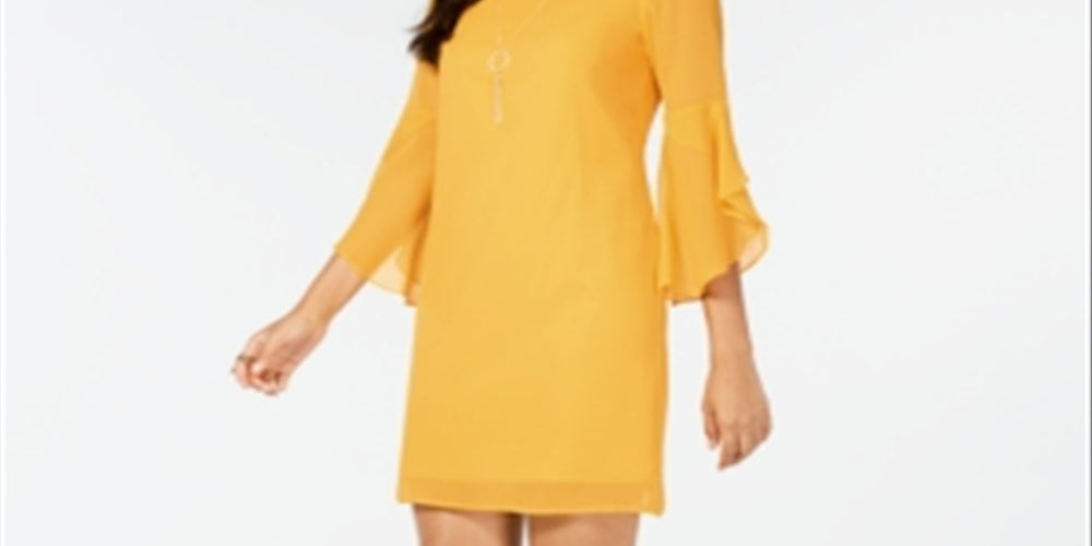 Thalia Sodi Women's Flared Sleeve Necklace Dress Yellow Size X-Small