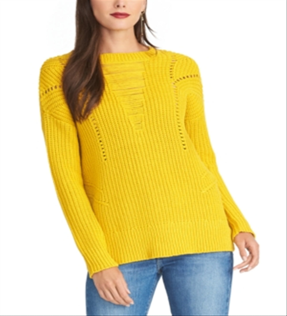 Rachel Roy Women's Long Sleeve Jewel Neck T-Shirt Yellow Size X-Large