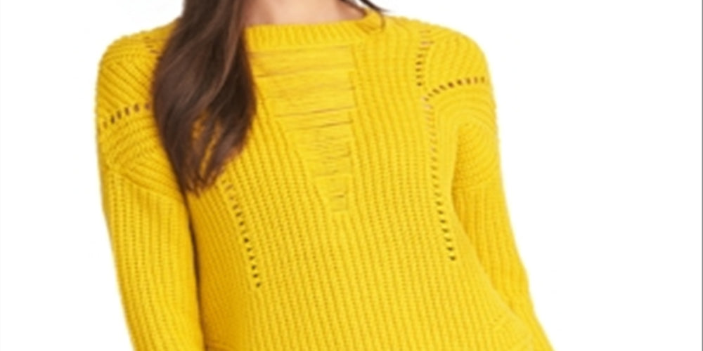 Rachel Roy Women's Long Sleeve Jewel Neck T-Shirt Yellow Size X-Large