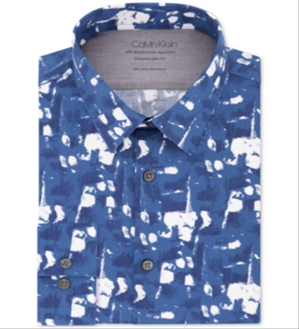 Calvin Klein Men's Printed Button up Dress Shirt Blue Size M