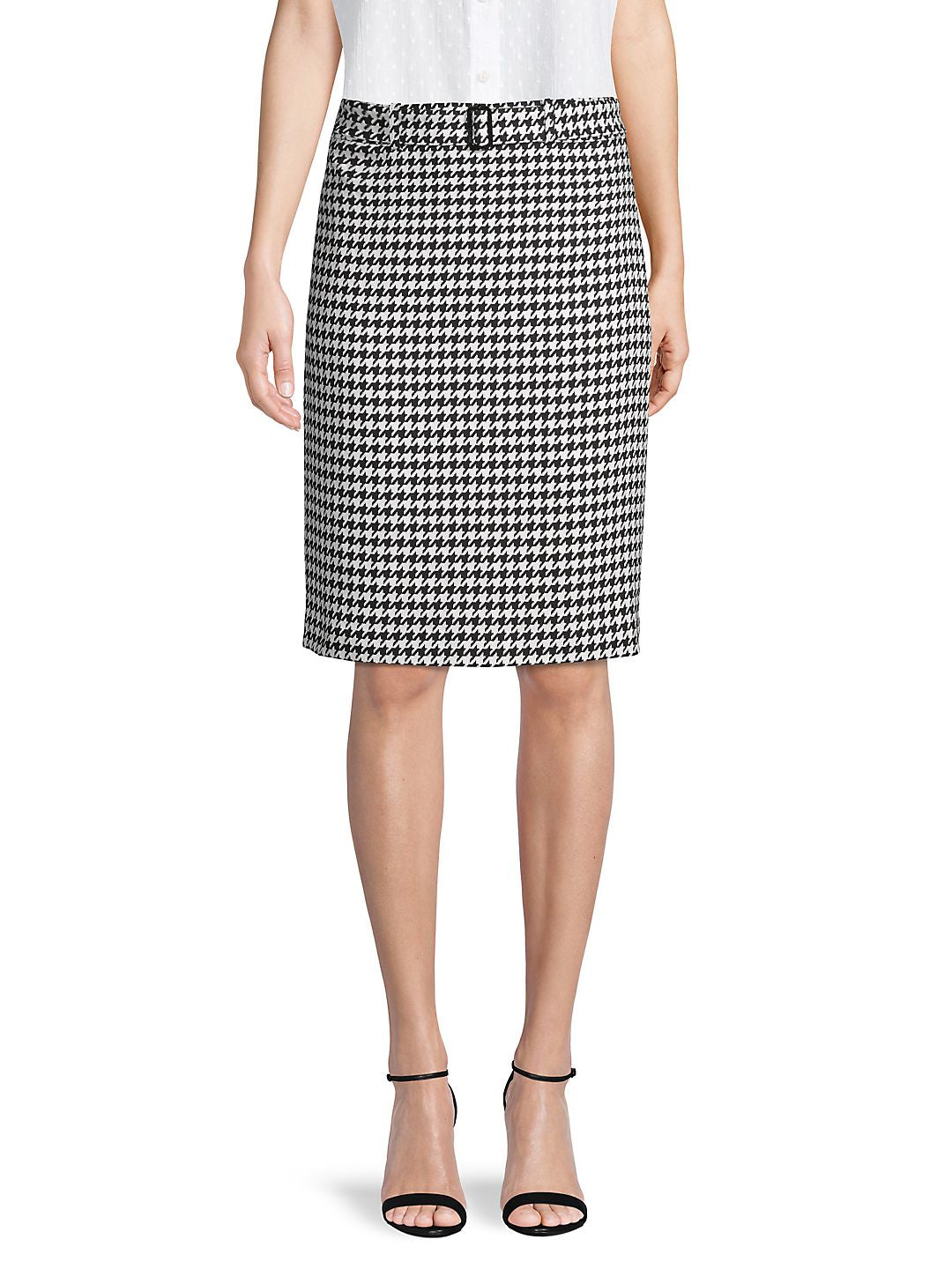 Calvin Klein Women's Belted Houndstooth Pencil Skirt Gray Size 6