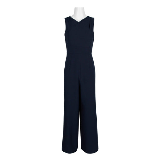 Donna Ricco Women's V Neck Sleeveless Zipper Back Solid Crepe Jumpsuit Blue Size 2