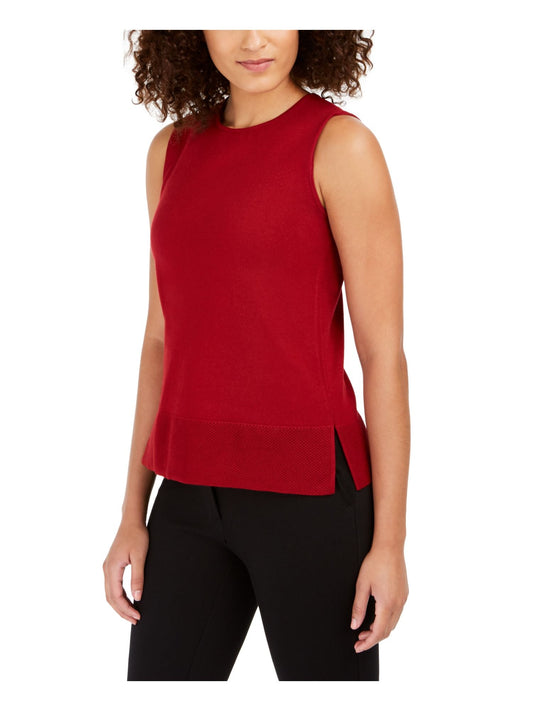 Anne Klein Women's Pointelle Trim Tank Sweater Red Size Small