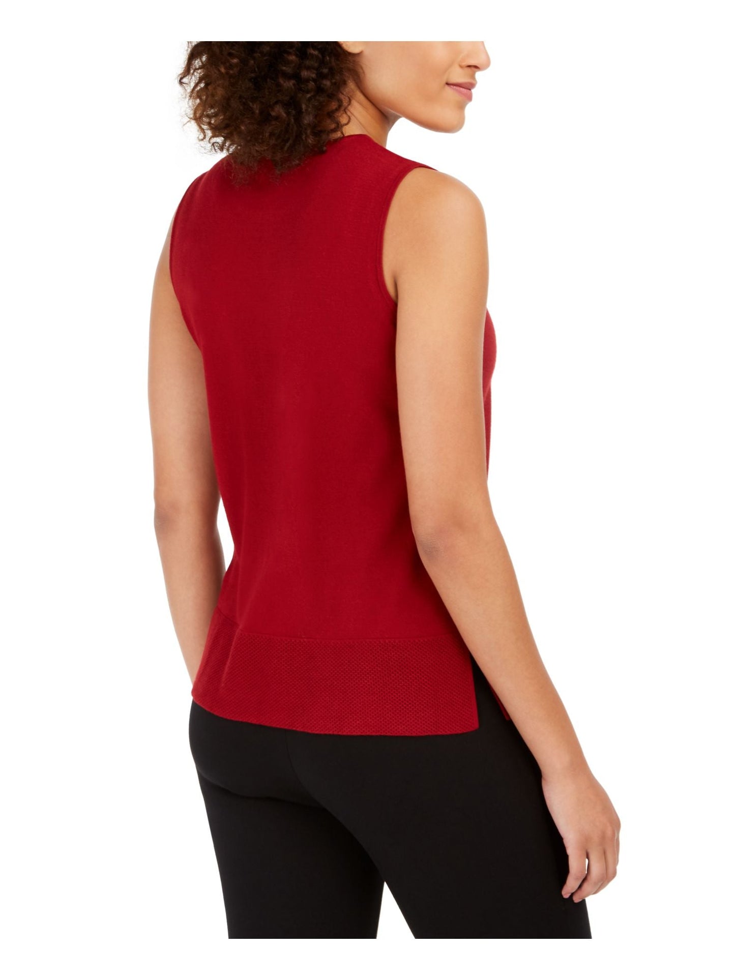 Anne Klein Women's Pointelle Trim Tank Sweater Red Size Small