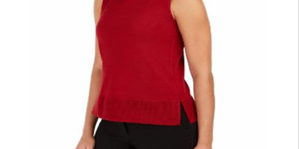 Anne Klein Women's Pointelle Trim Tank Sweater Red Size Small