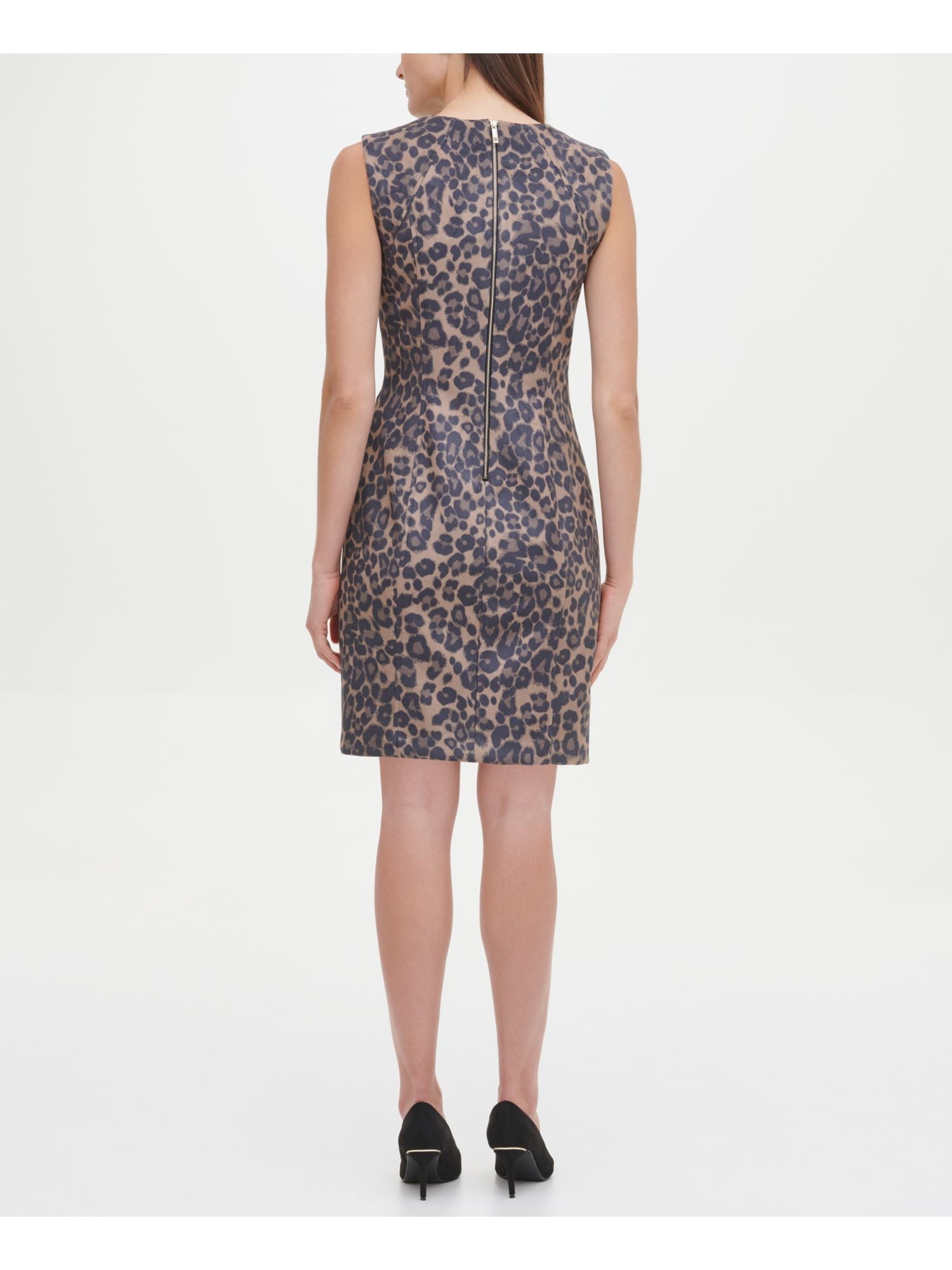 Tommy Hilfiger Women's Animal Print Sleeveless Short Sheath Dress Brown Size 2