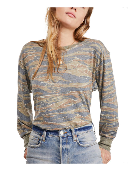 Free People Women's Camouflage Long Sleeve Top Green Size XS - Ruumur