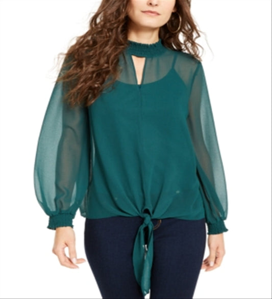 Thalia Sodi Women's Keyhole Top  - Night Garden Green Size Large