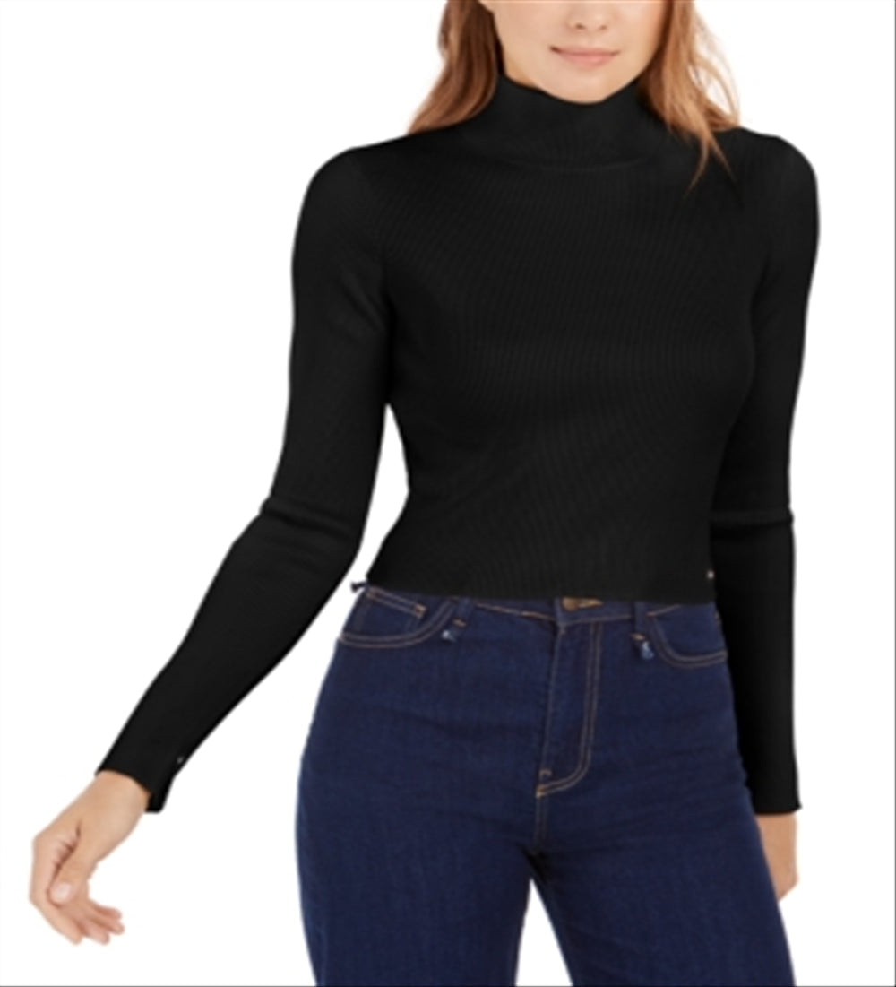 Calvin Klein Women's Cropped Mock Neck Sweater Black Size X-Large