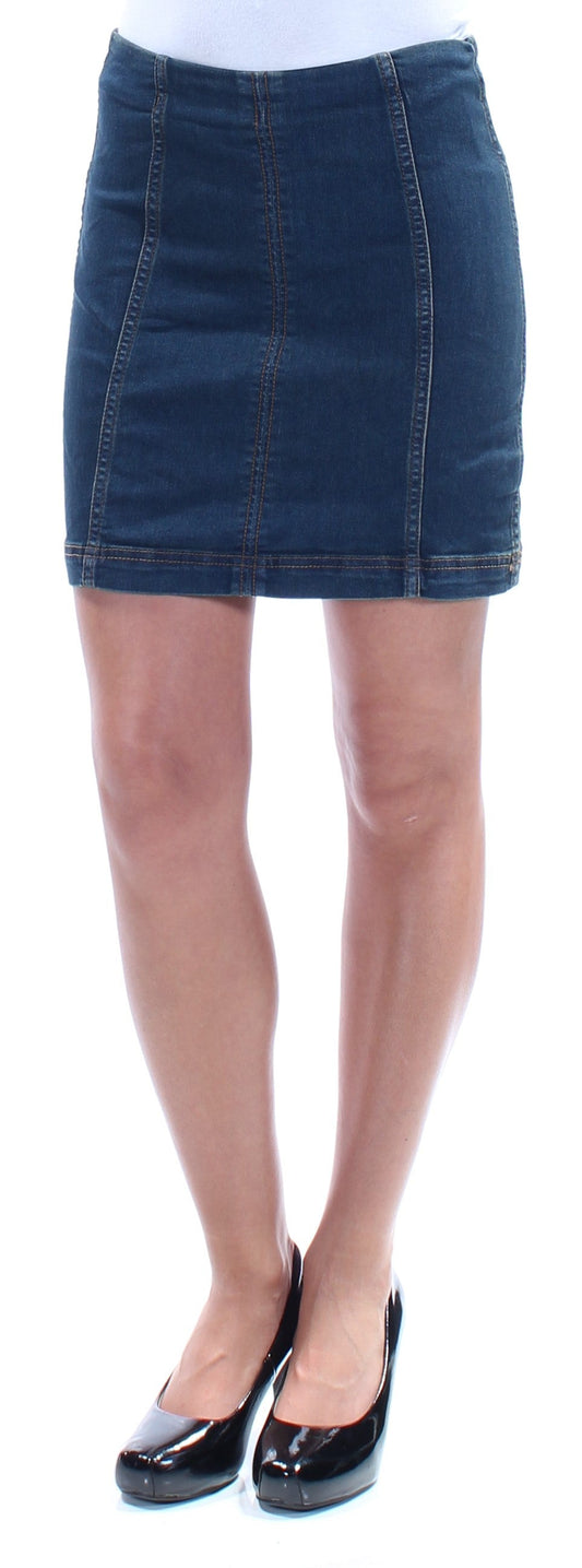 Free People Women's Modern Femme Denim Mini Skirt Blue Size 12 - Ruumur