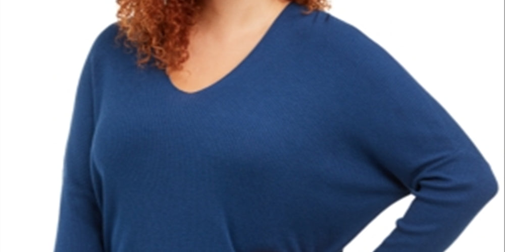 Anne Klein Women's Long Sleeve V Neck Top Blue Size 2X-3X