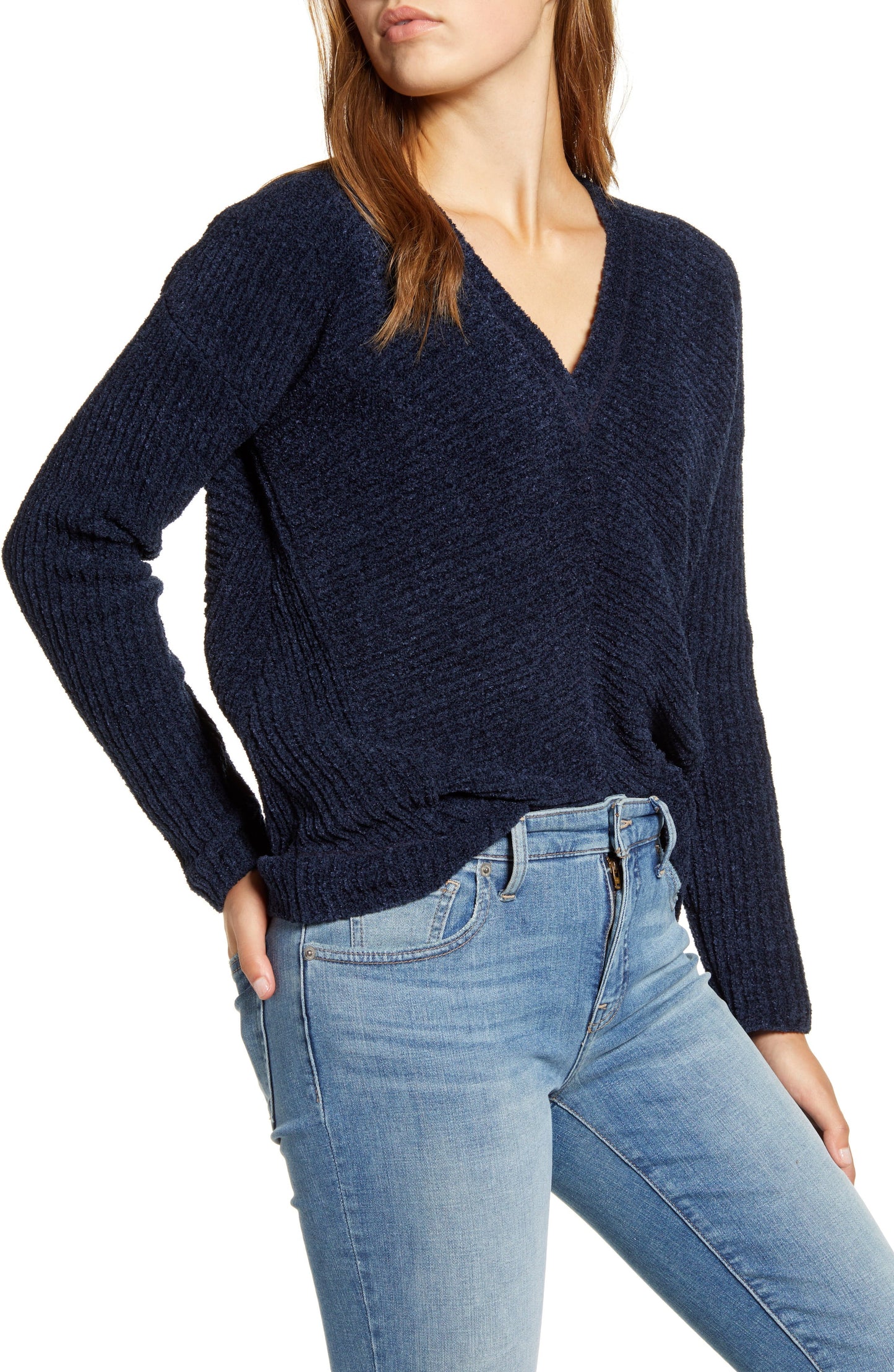 Lucky Brand Women's Chenille V Neck Sweater Blue Size X-Small