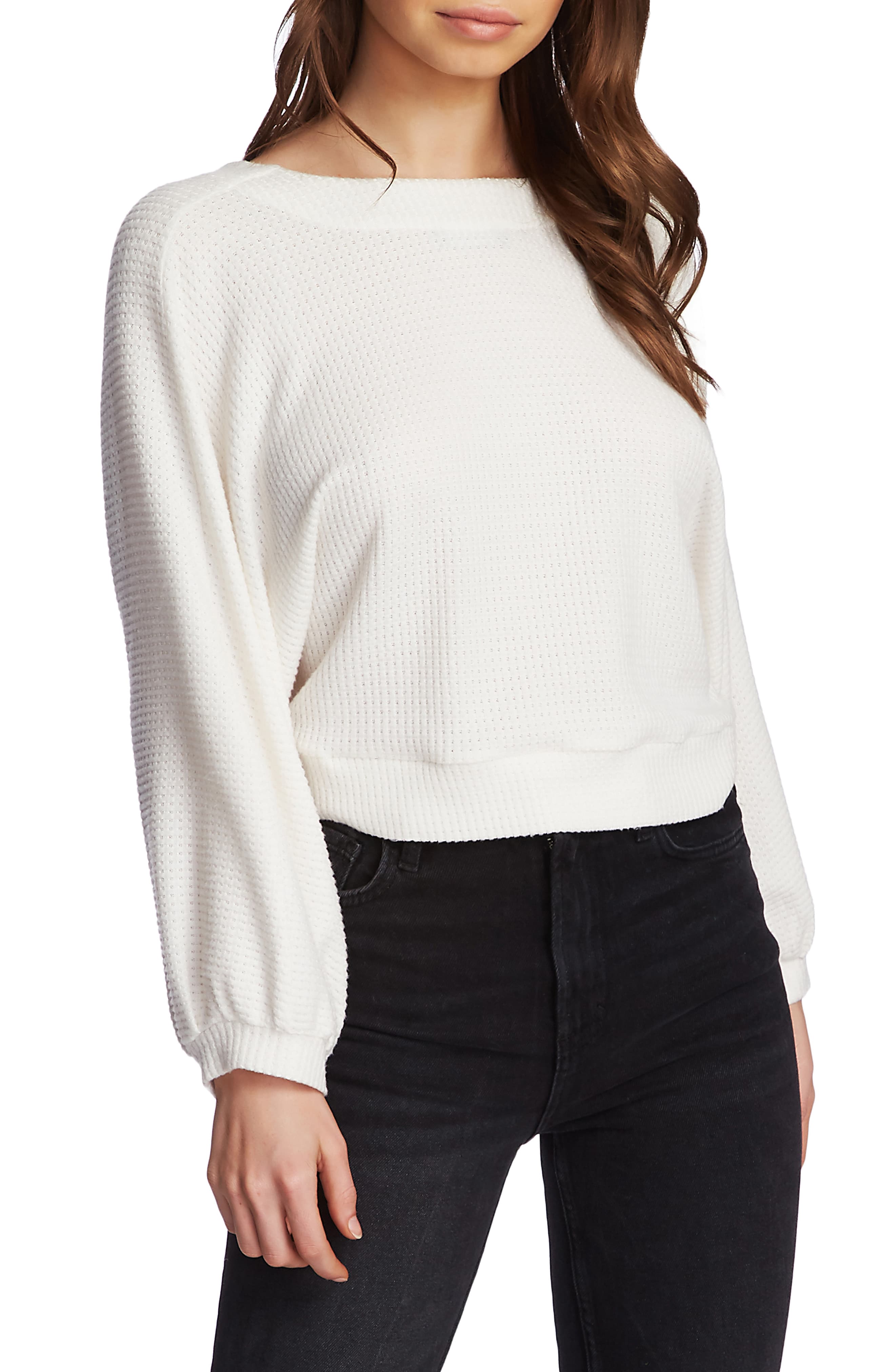1.STATE Women's Ribbed Long Sleeve V Neck Sweater White Size X-Large