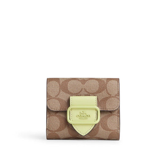 title:Coach Women's Small Morgan Wallet In Signature Canvas;color:Khaki / Pale Lime