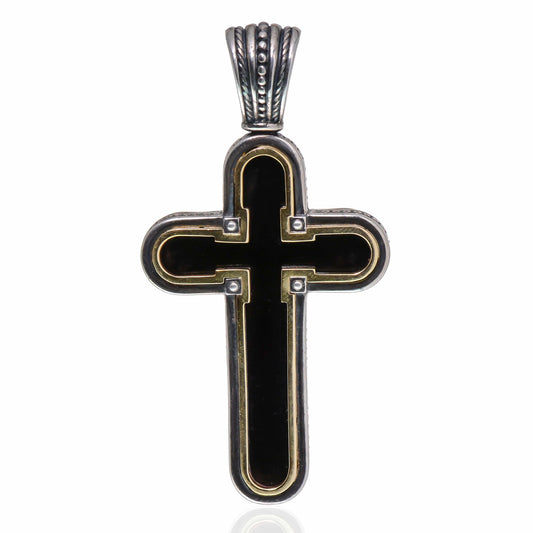 Konstantino Stavros Sterling Silver, 18K Yellow Gold, and Black Onyx Cross Pendant STKJ391-130-120 - ShopWorn