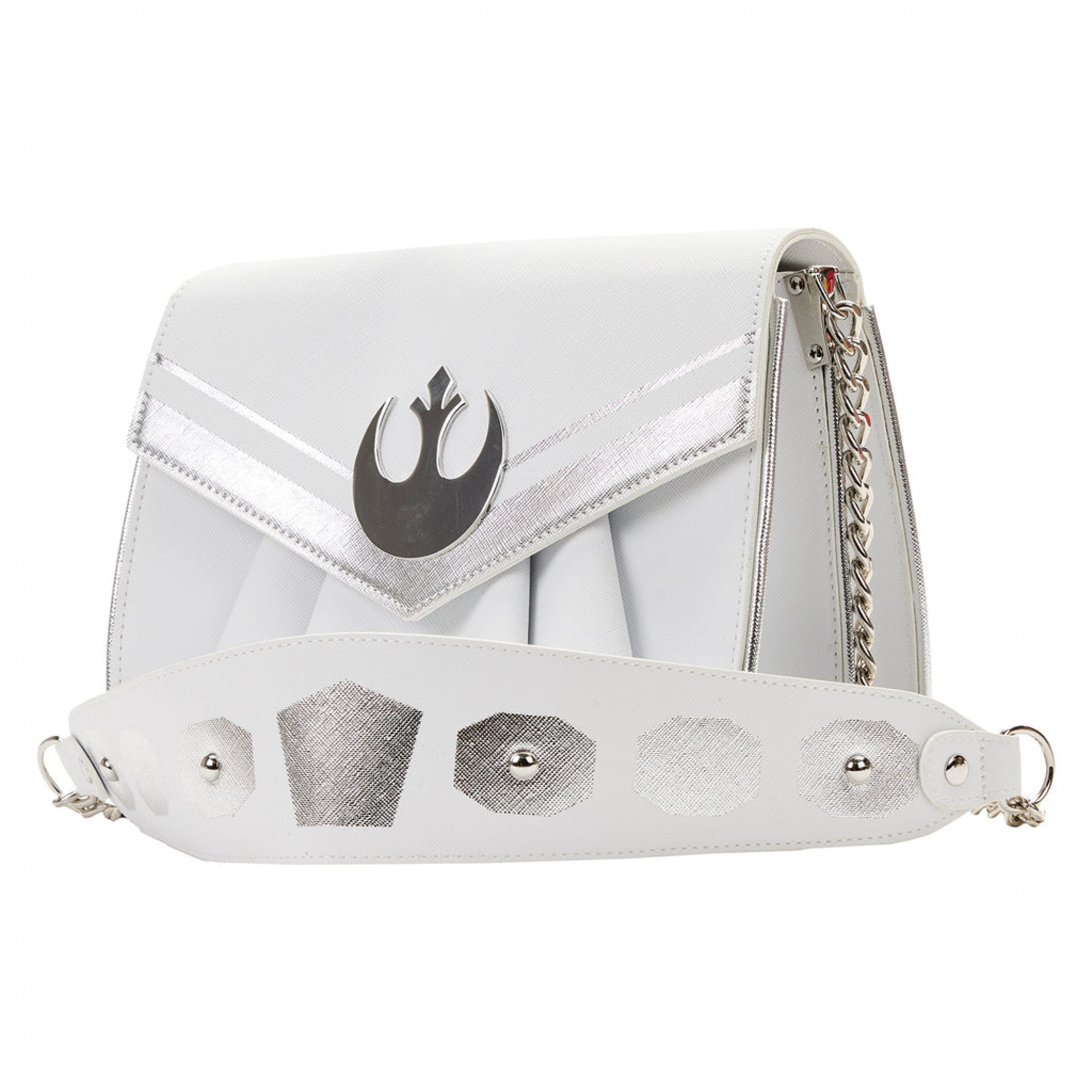 title:Star Wars Princess Leia Cosplay Chain Strap Crossbody Bag by Loungefly;color:White