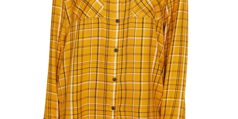 Sanctuary Women's New Generation Plaid Boyfriend Blouse Yellow Size Medium